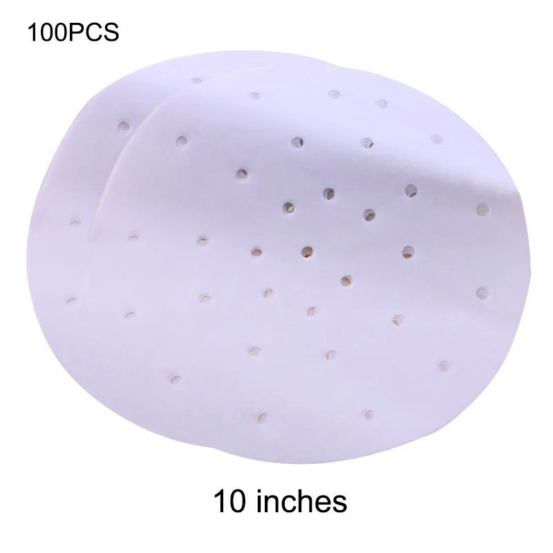 100Pcs Perforated Parchment Round Bamboo Steamer Paper Liners Disposable Suitable for Cooking Steaming Air Fryer Dim Sum E2S - Цвет: 10 inches