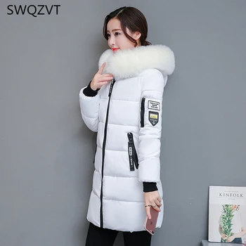 

New with fur collar down women parkas 2019 New slim pocket hooded long coat women jacket warm winter coat women casaco feminino