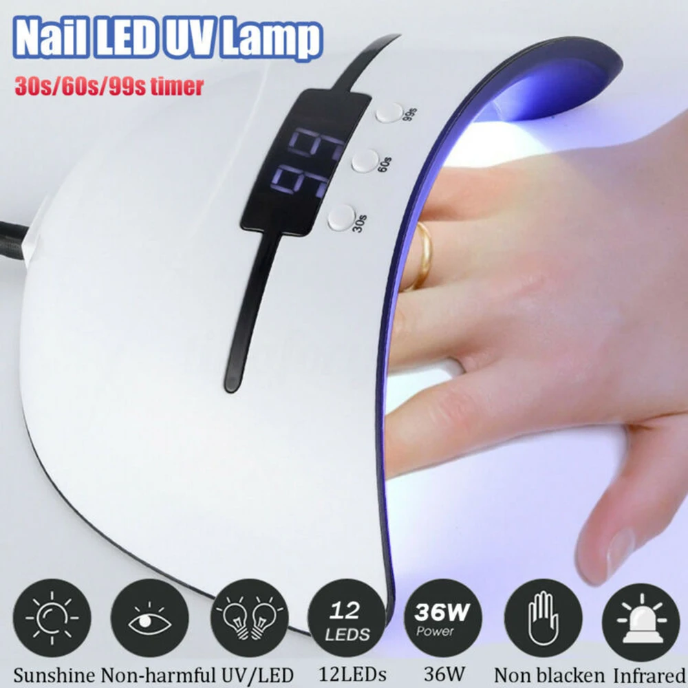 

36W Pro Nail Polish Dryer Lamp USB Direct Charging 12 LEDs UV Gel Acrylic Curing Light Manicure Timer Nail Dryer Lamp