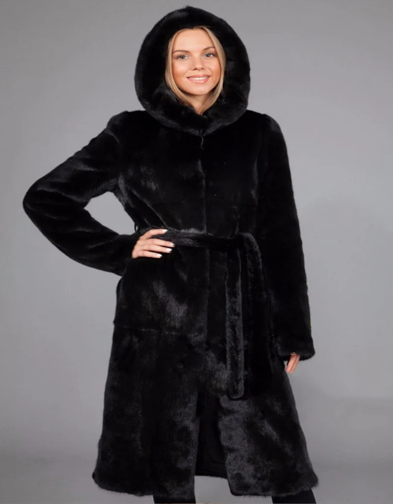 Hat style Новые женские имитация пальто с мехом Haining меха норки удлиненный с шапка норковая пальто весь норки размер s-6XL - Цвет: Hat style