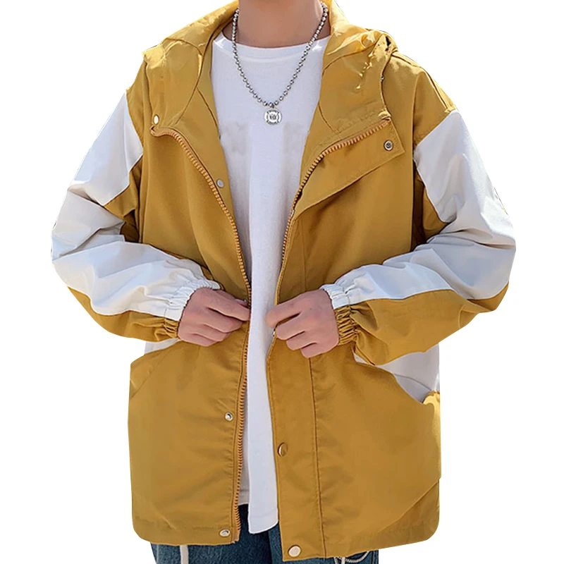 

Men Jackets Coat Yellow Teenager Casual Clothes Long Sleeve Outwear Jacket Hooded Single Breasted Coat Male Outwear Streetwear