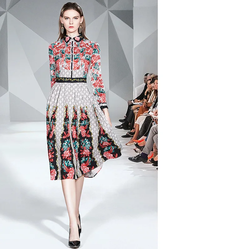

Photo Shoot New Style WOMEN'S Dress Western Style Reduction Debutante Age Skirt Printed Slim Fit Short Sleeve Big Skirt