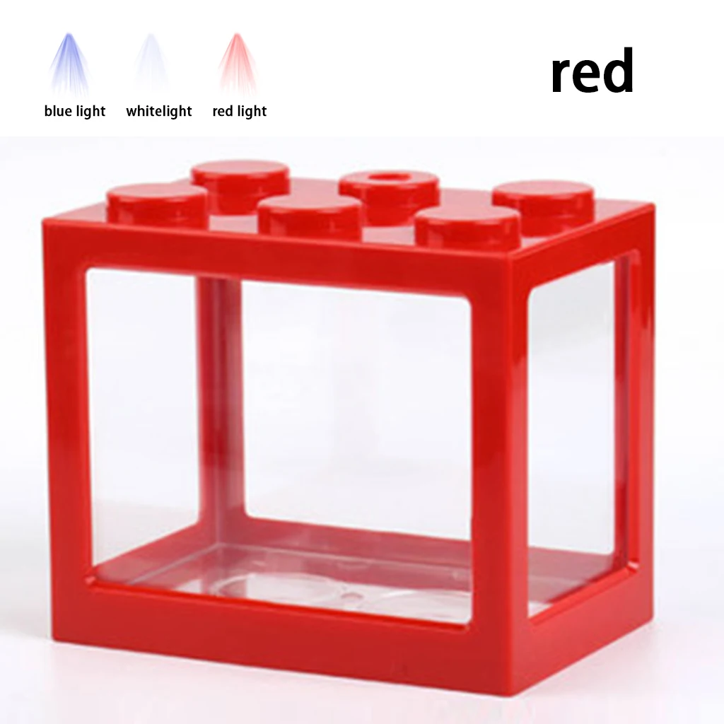 red light-red Прозрачный аквариум маленький настольный мини офис Золотая рыбка бои цилиндр грохот мини аквариум строительный блок аквариум - Цвет: red light-red