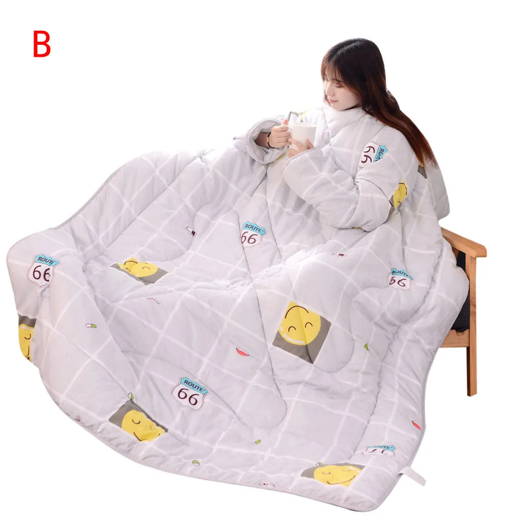 Зимнее «ленивое» одеяло с рукавами, семейное одеяло, мягкое теплое одеяло, покрывало, одеяло, накидка, накидка, спальное одеяло, покрывало для общежития - Цвет: B