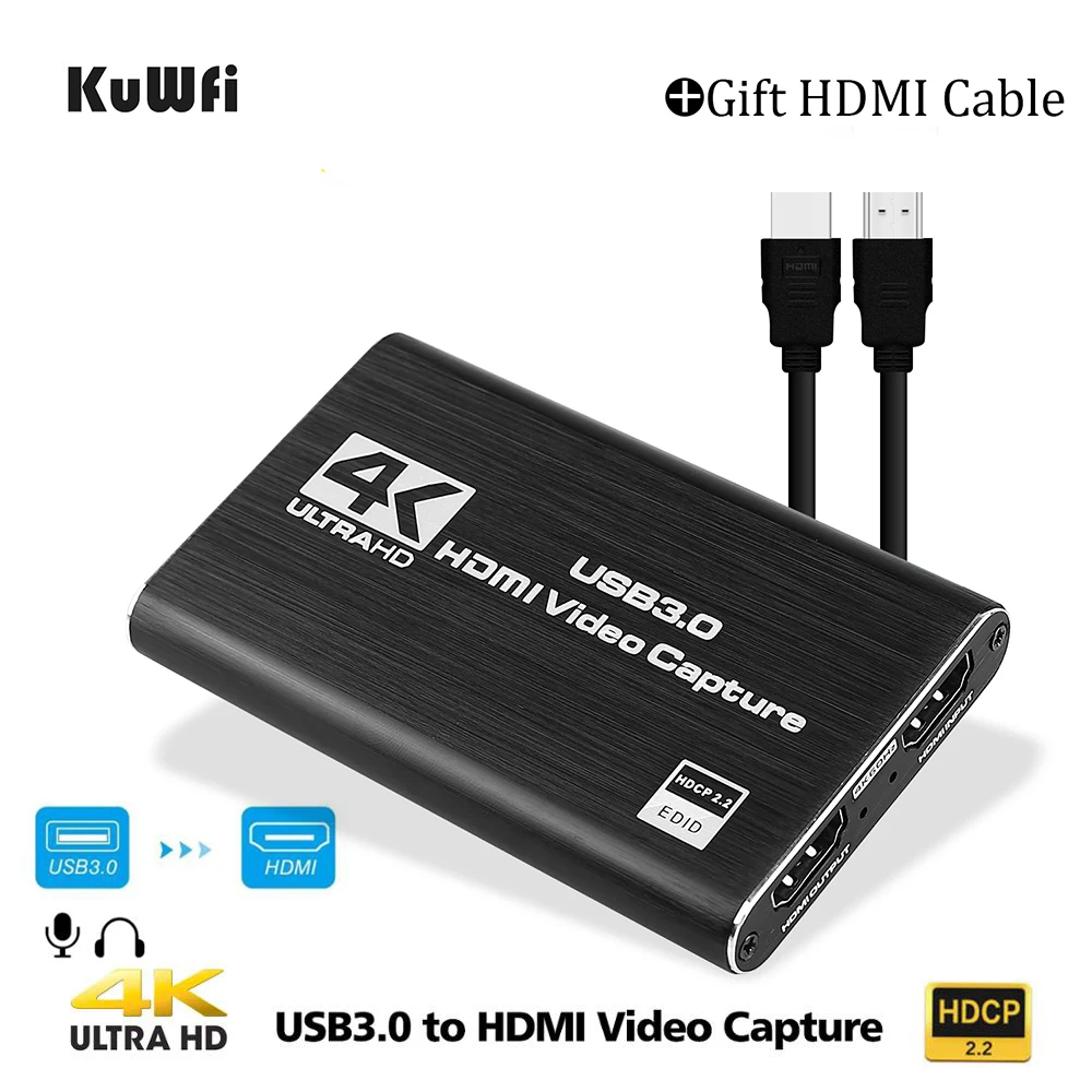 Карта видеозахвата KuWFi 4K HD 1080P USB 3.0 Захват видео игры Трансляция в прямом эфире