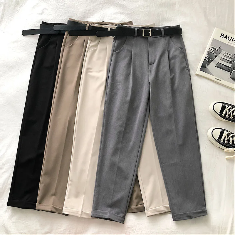 High Waist Women Pants Casual Loose Vintage With Sashes Suit Pants Korean Black Curl Harem Pants High Waist Women Pants Casual Loose Vintage With Sashes Suit Pants Korean Black Curl Harem Pants