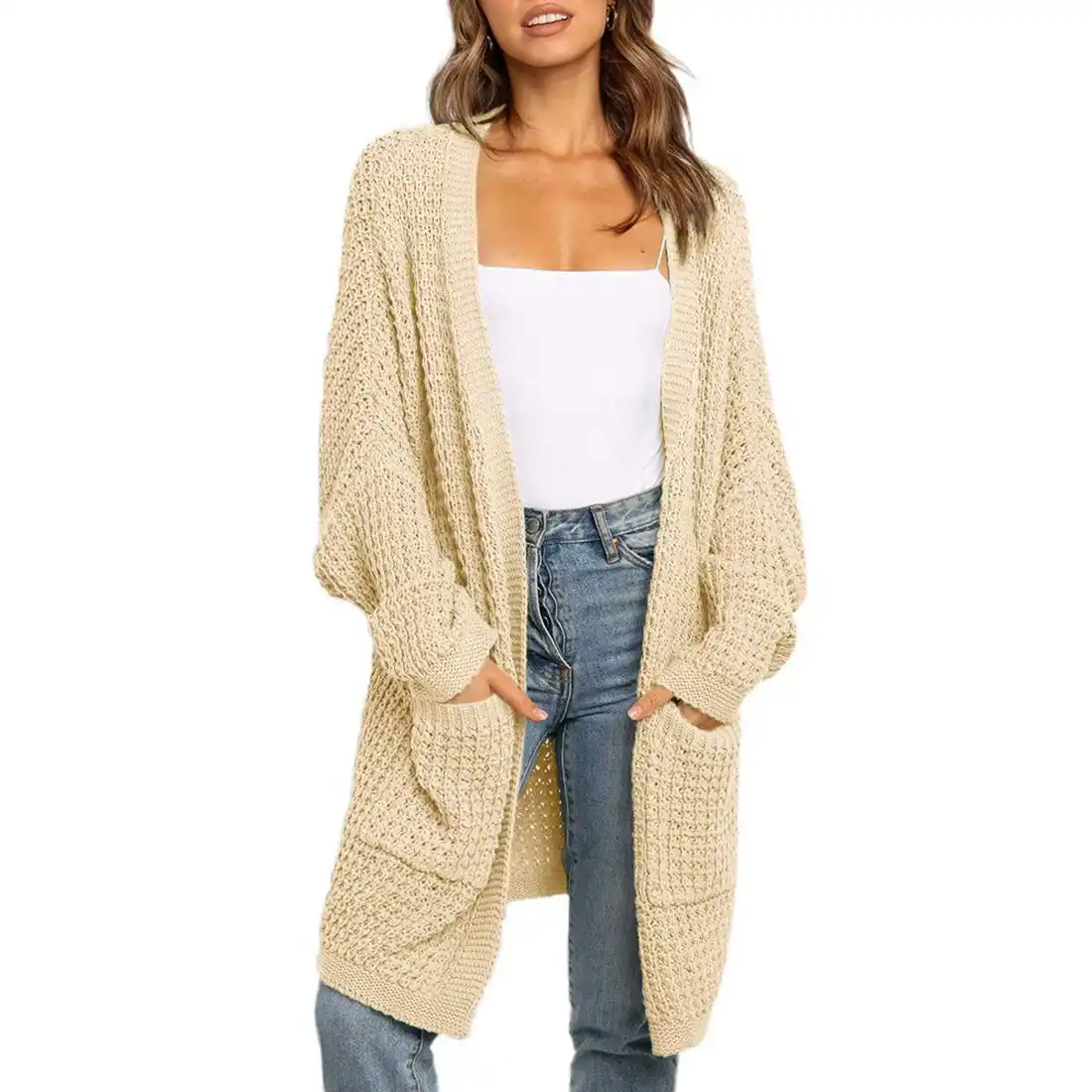 Women/'s Knitted Cardigan Belted Casual Long Sweater Ladies Jumper Coat Outwear
