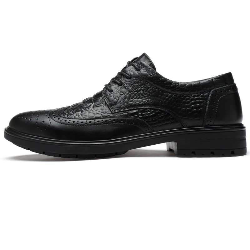 style fashion men's shoes dress genuine leather mlae classic black lace up formal shoe man nice office brogue shoes for men - Цвет: black print