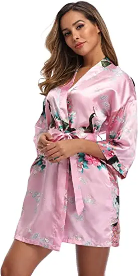 Fashion Satin Robe Female Bathrobe Sexy peignoir femme Silk Kimono Bride Dressing gown sleepwear Night Grow For Women