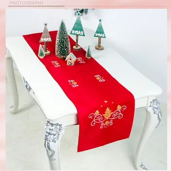 

Festival 40x180cm Christmas Decoration Red Embroidery Table Flag Table Runner Printed Tassel Tablecloth Placemat Home Decoration