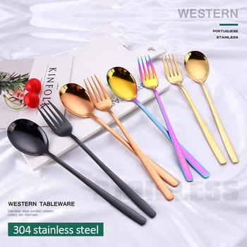 

2pcs/ set Portable 304 Stainless Steel Fork Spoon Cutlery Two Sets Travel Camping Home