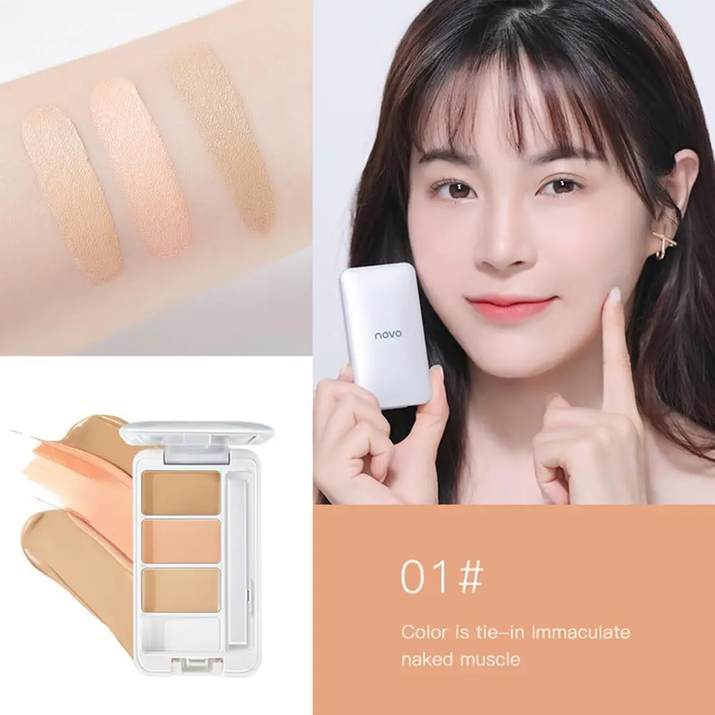 

NOVO 3 Color In 1 Solid Concealer Palette Brighten Face Makeup TSLM1 Powder Natural High-Gloss Cosmetic Artifact Concealer H8I5