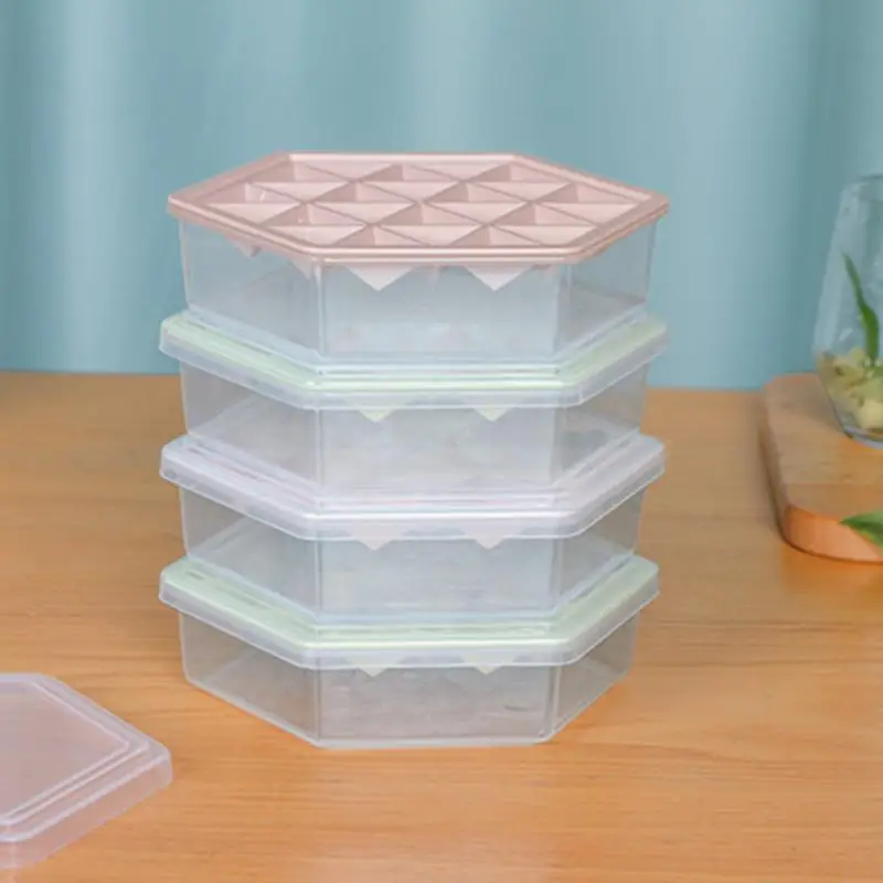 Household Creative Hexagonal Ice Cube Mold Refrigerator Ice Box Ice Cube Ice Box 24 Grid With Ice Storage Box Triangle Ice Tray