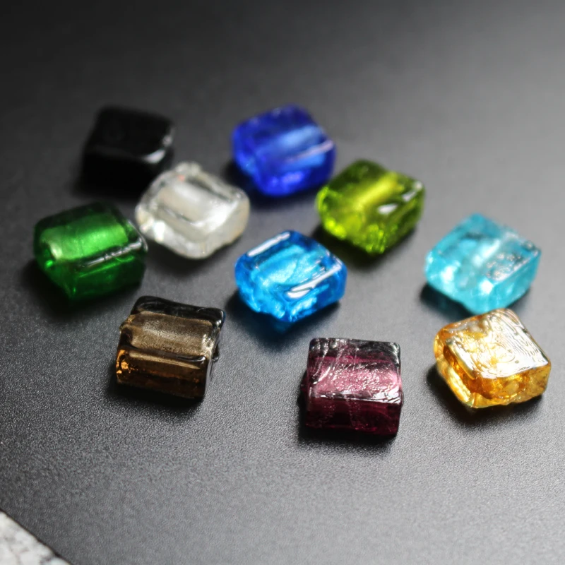 10 шт./лот 12 мм квадратные плоские стеклянные лампворк бусины серебряная фольга