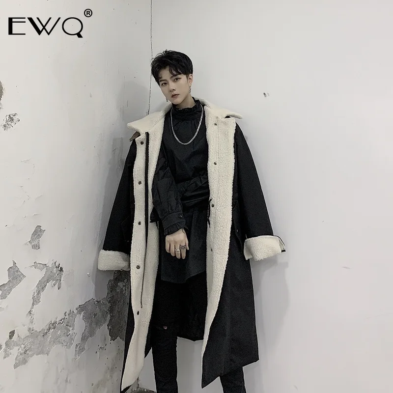 EWQ/ зимняя мужская одежда, индивидуальная популярная цветная длинная овечья шерсть, пальто, утолщенное свободное хлопковое пальто, Модное Новое 19H-a212