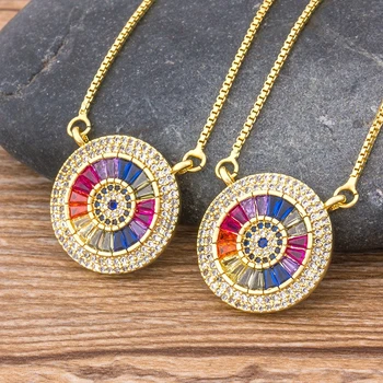 

Top Quality Copper Zircon Chain Necklace Luxury Round Paved CZ Stone Pendant Necklace For Women Best Jewelry Gift