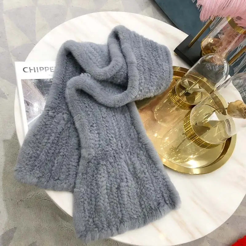 Женский зимний меховой шарф с водяным мехом, шерстяной тканый меховой шарф в Корейском стиле - Цвет: Темно-серый