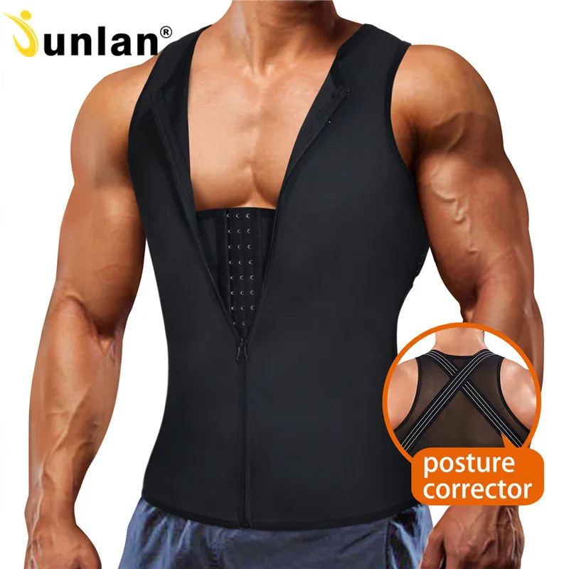 

Junlan Tummy Shapewear Men Waist Trainer Reducing Sauna Suit Tightening Vest Zipper Back Improve Body Shapers for Weight Loss
