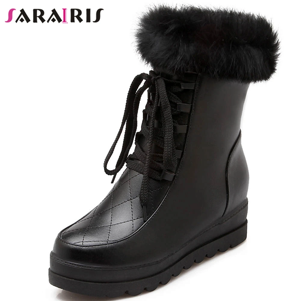 

SARAIRIS 34-43 Solid Platform Booties Ladies Height Increasing Ankle Snow Boots Women 2019 Warm Winter High Heels Shoes Woman