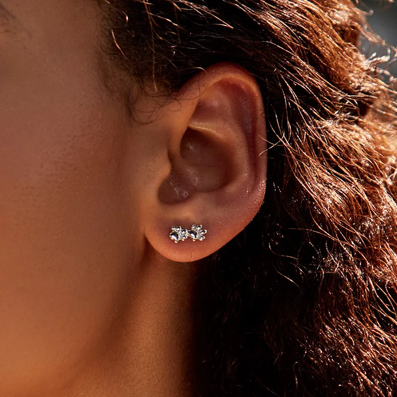 bamoer Dog Paw Silver Stud Earrings for 