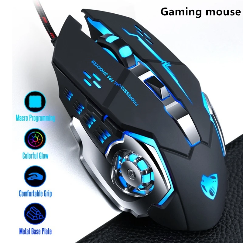 Ratón óptico para Gaming profesional, 8D, 3200DPI, Cable ajustable, 7 colores, LED, USB, silencioso, para ordenador portátil y PC