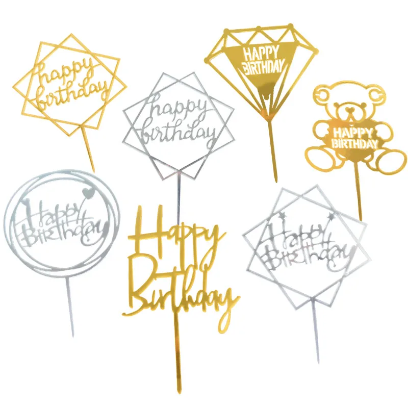 

Gold Silver Black Acrylic Happy Birthday Cake Topper Birthday Dessert Cake Decoration Baking Supplies Birthday Party Love Topper