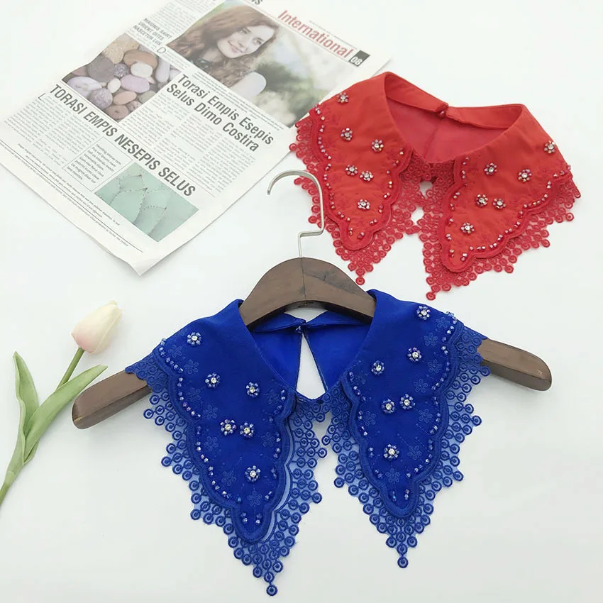 Embroidery Beads Sewing Fake Collar Removable Shirt Tie Decorate Floral Detachable False Lapel Blouse Tops Women Clothes |
