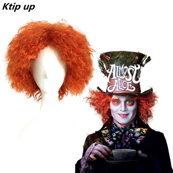 

Ktip Up Alice in Wonderland Mad Hatter/Tarrant Hightopp Orange Synthetic Hair Short Curly Cosplay Wig Halloween Party Wigs