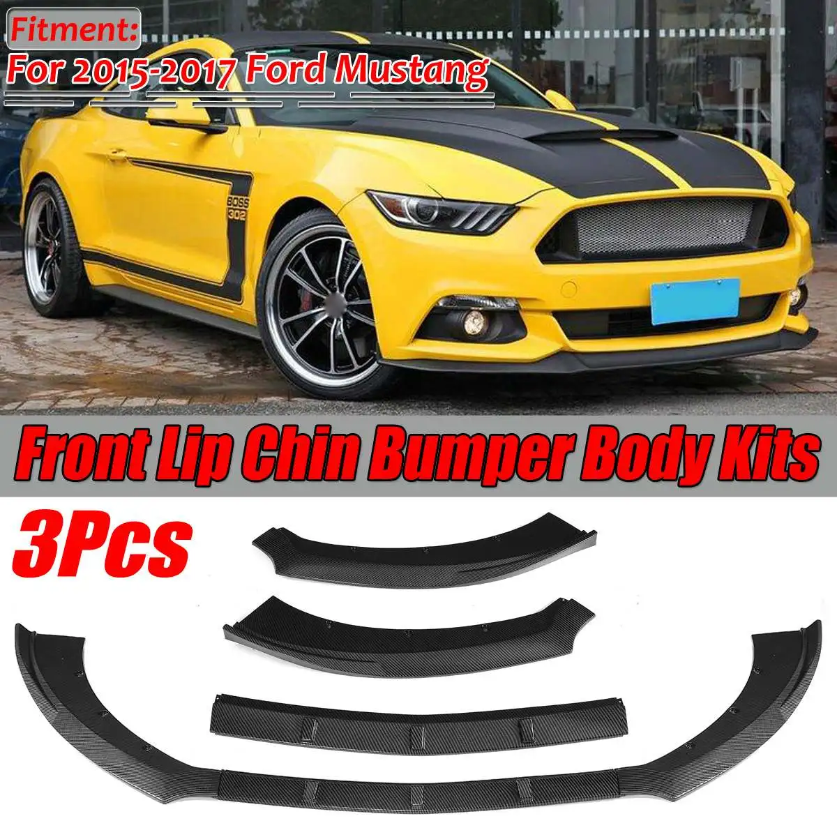 

Carbon Fiber Look/Black Car Front Bumper Splitter Lip Diffuser Body Kit Spoiler For Ford For Mustang 2015 2016 2017