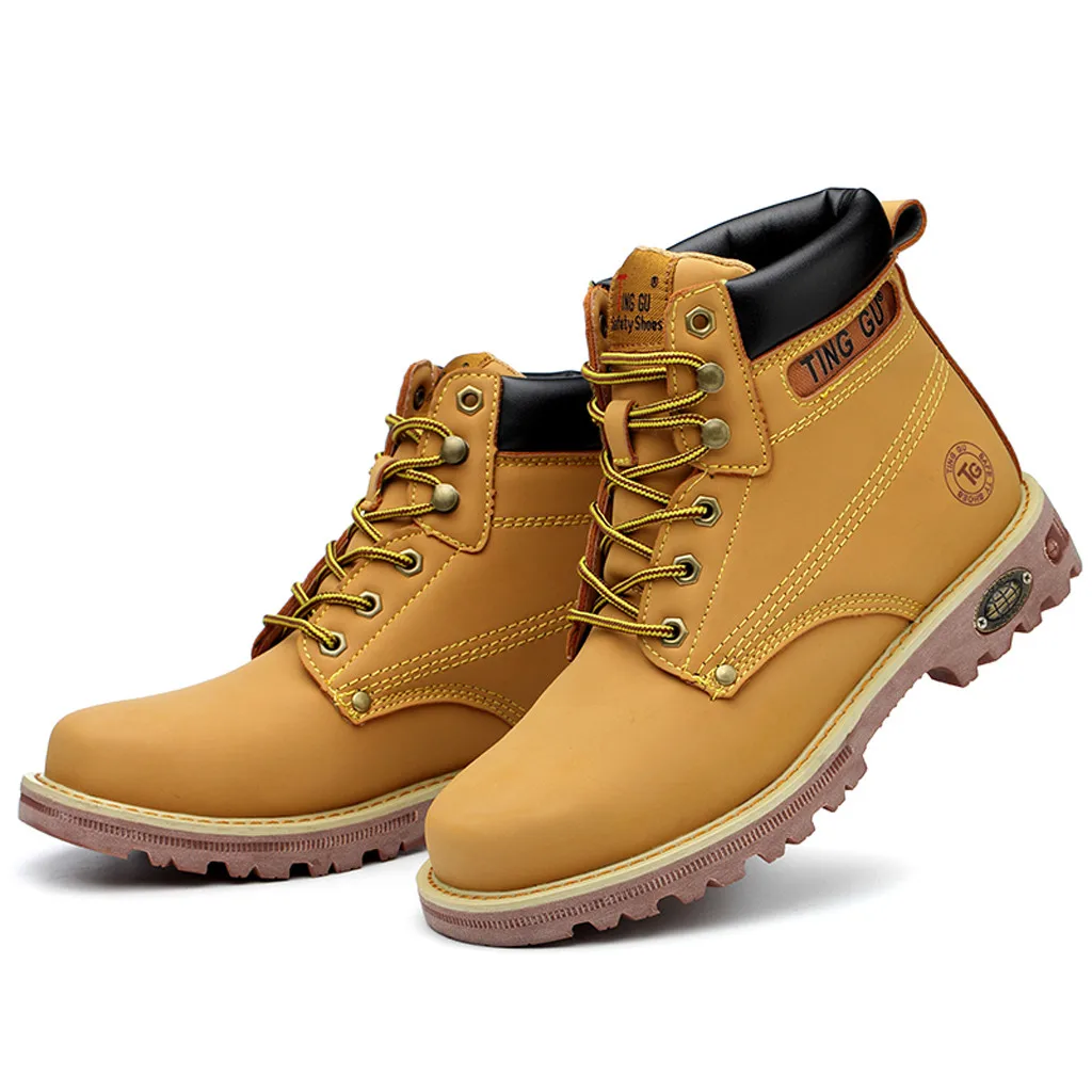 Мужская Рабочая обувь с высоким берцем для влюбленных пар; защитная обувь с высоким голенищем; тренировочная обувь; Полусапоги; ботинки на шнуровке; большие размеры