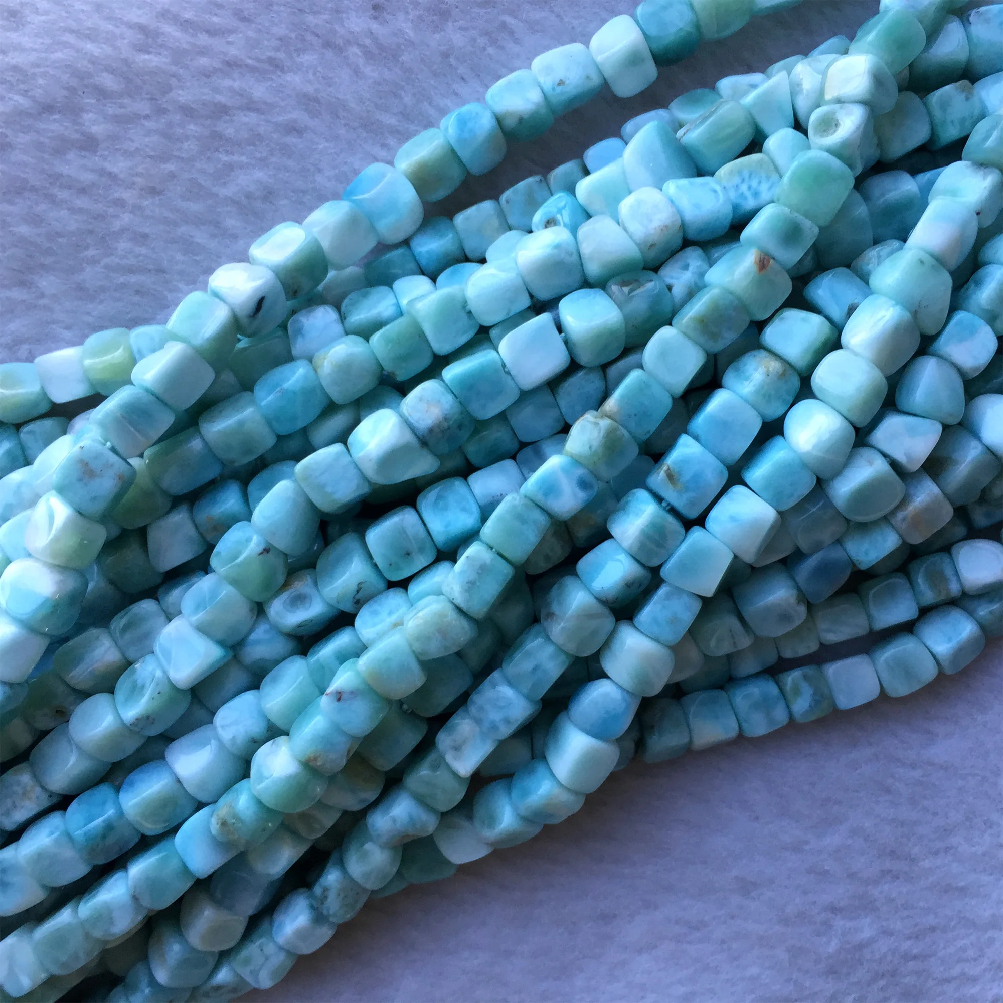 Natural Genuine Dominica Blue Larimar Cube Nugget Free Form Fillet Irregular Pebble Loose Beads