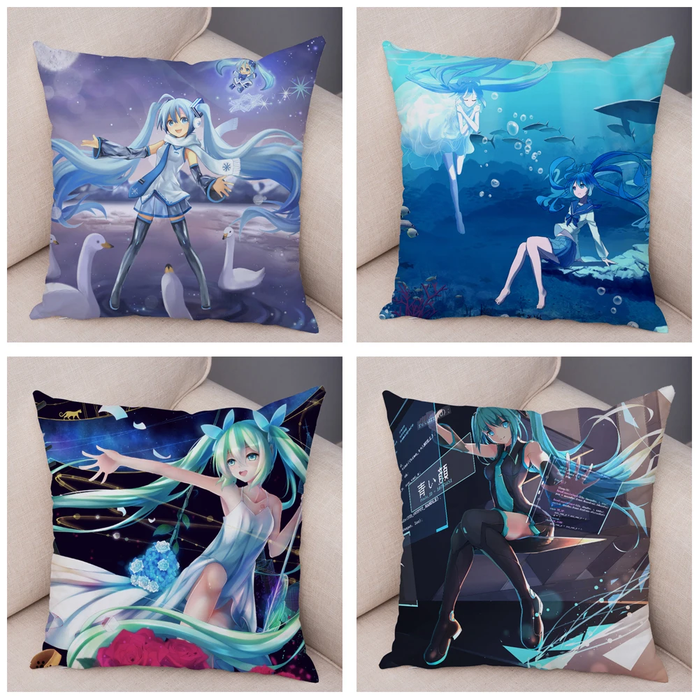 Милая Музыка Девушка VOCALOIDCushion чехол для дивана домашние подушки в автомобиль Чехлы 45x45 см Декор Hatsune Подушка «Мику Хацунэ» наволочка с мультяшным принтом