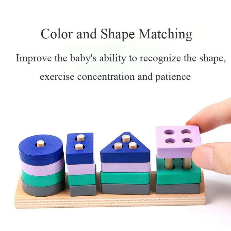 Wooden Toys Wooden Blocks Building Blocks Educational Toys for Children Baby Shape Color Recognition Sorting Stacking
