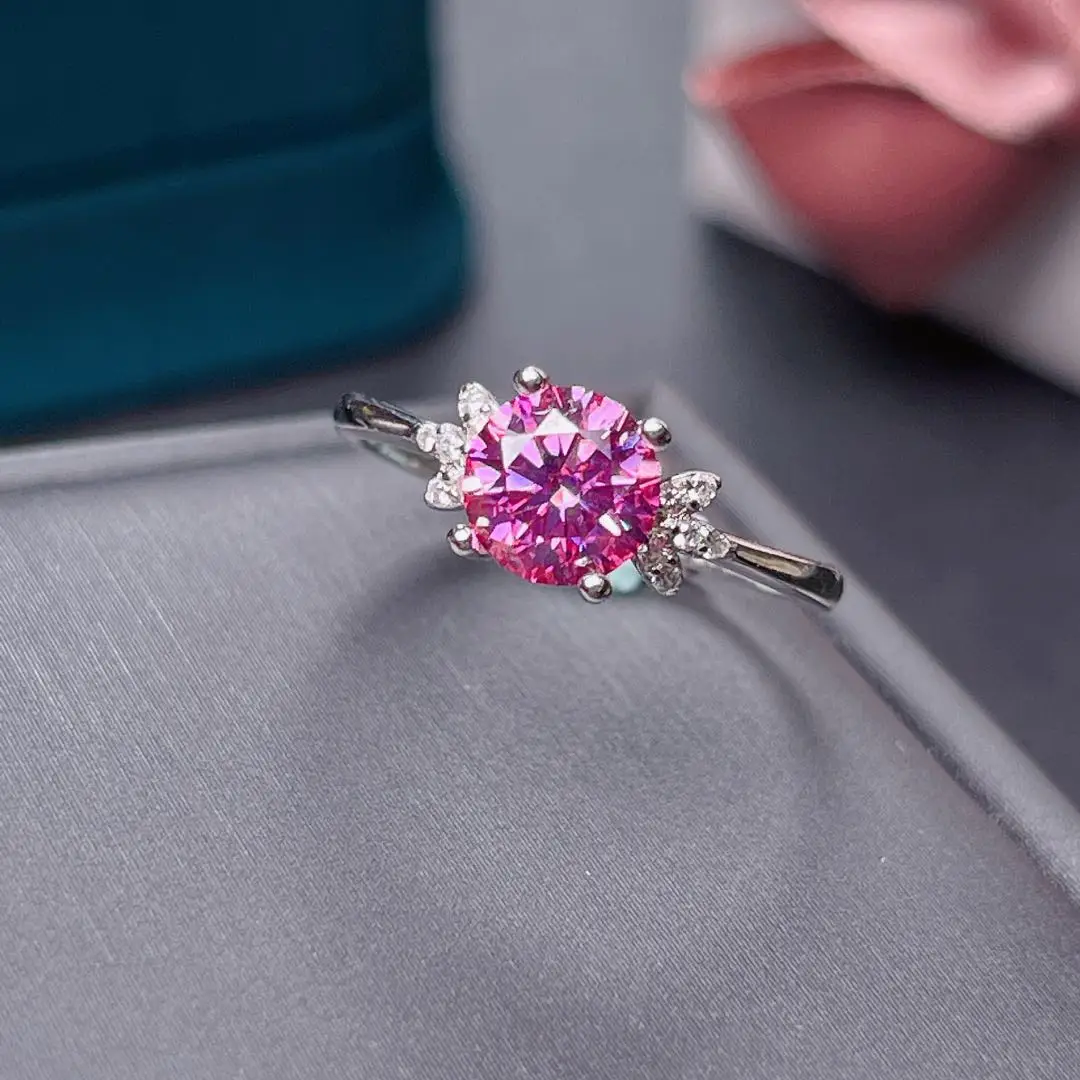 

Pink Moissanite Ring 925 Sterling Silver 1ct Diamond all size Rings For Women Wedding Party Love Encounter Good Gift