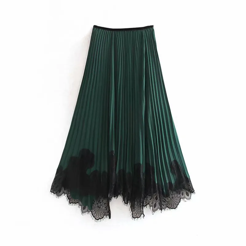 Модная кружевная Лоскутная Женская длинная юбка, винтажная Женская свободная Асимметричная плиссированная юбка, элегантная женская юбка миди с эластичной талией