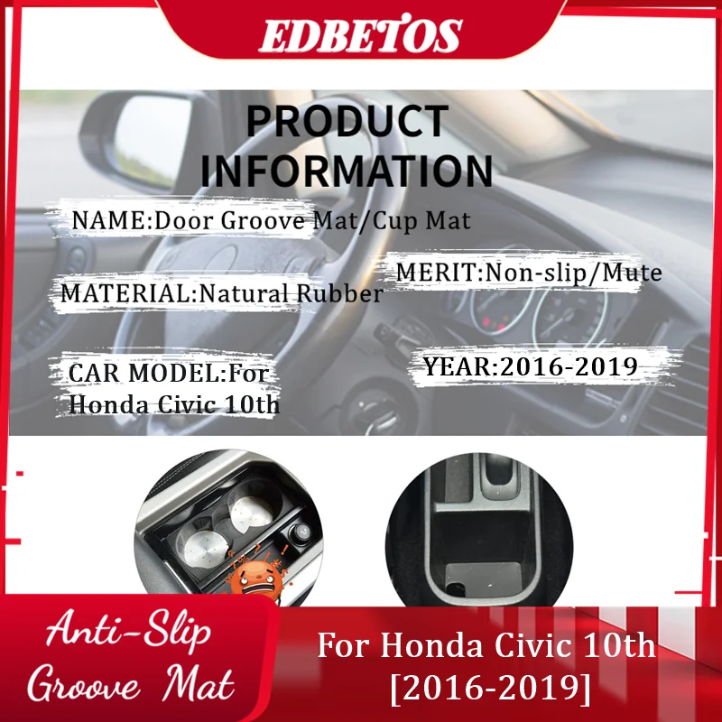 For Honda Civic 10 10th Gen FC FC1 FC2 FC5 Accessories 2016-2019 Interior Cup Holder Inserts,Center Console Liner Mats