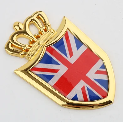 

3D Auto Metal Golden England UK Flag Crown Shield Emblem Badges Decal Sticker Automobile Car Accessories