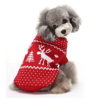 

Dog Sweater Christmas Autumn Winter Red Blue Elk Reindeer Deer Pet Clothes Dog Clothes