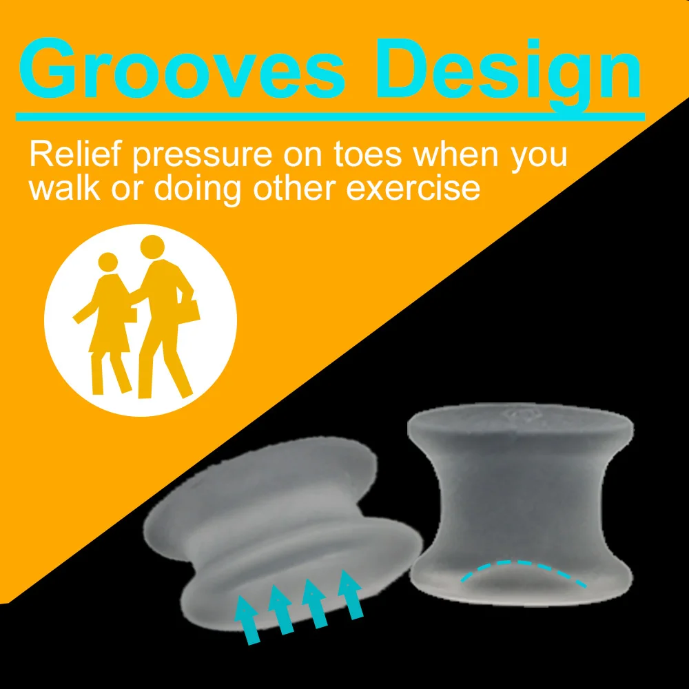 Soft Transparent Silicone Toe Separator Hallux Valgus Bunion Corrector Straightener Toe Spacer Foot Pain Care Tool 2Pcs Size L