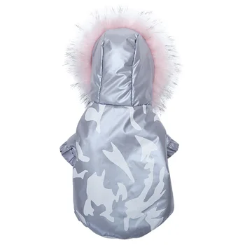 

Dog Clothes Winter Warm Plus Velvet Padded Jacket Waterproof Four-legged Jumpsuit Fur Collar Pet Outfit