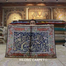 Yilong 3'x4' Восточное темно-синее Дерево жизни персидские ковры(ZQG303A-3x4