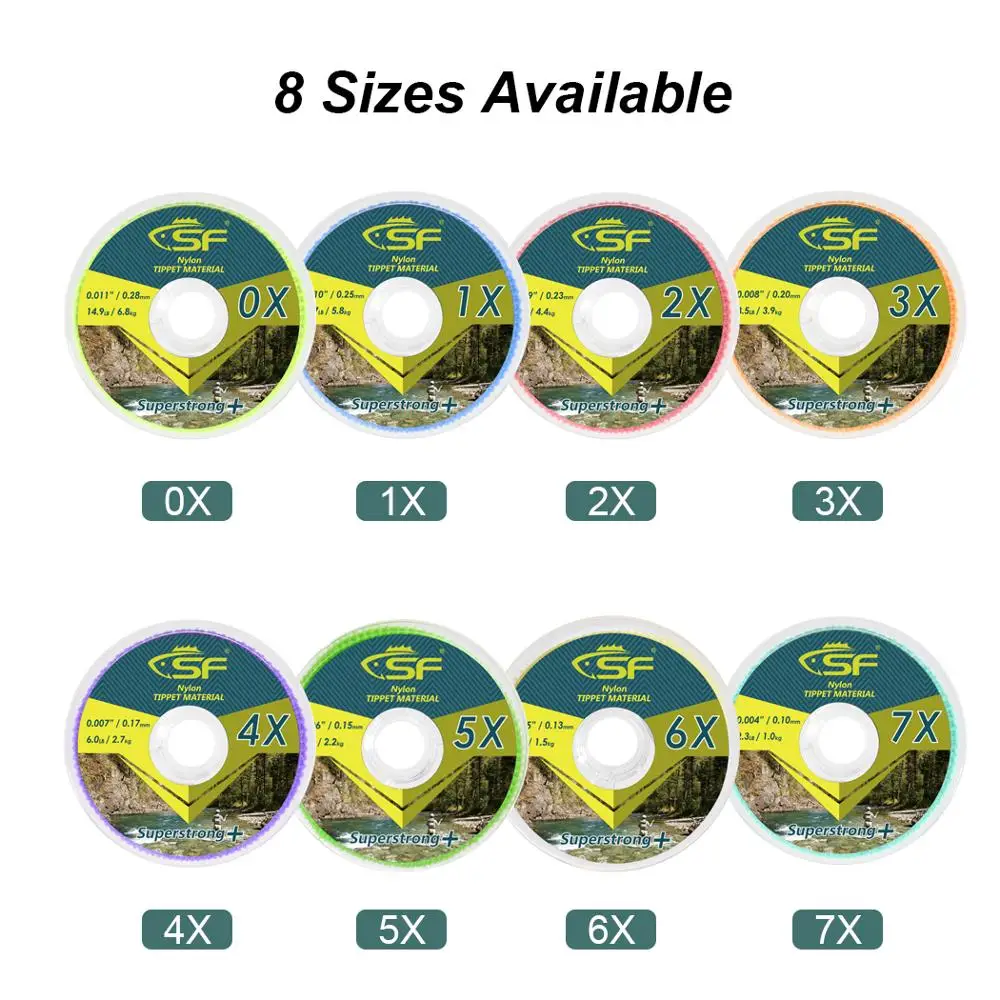 SF Fly Fishing Tippet Line Clear Nylon Monofilament with Holder Leader Trout 0X 1X 2X 3X 4X 5X 6X 7X 4 lot nylon tippet spool tenders durable fly line leader elasticity tool