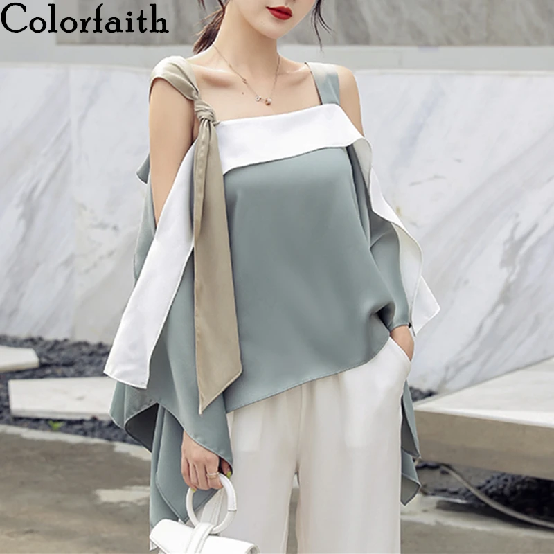 Женская блузка с открытыми плечами Colorfaith винтажная модная Асимметричная