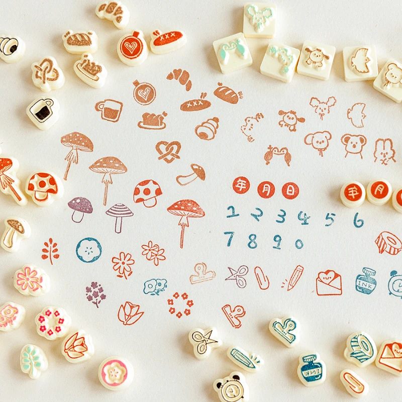 Mini Rubber Stamps Set Flowers Foods Animals Number Mushrooms DIY Craft Stamps for Scrapbooking Stat