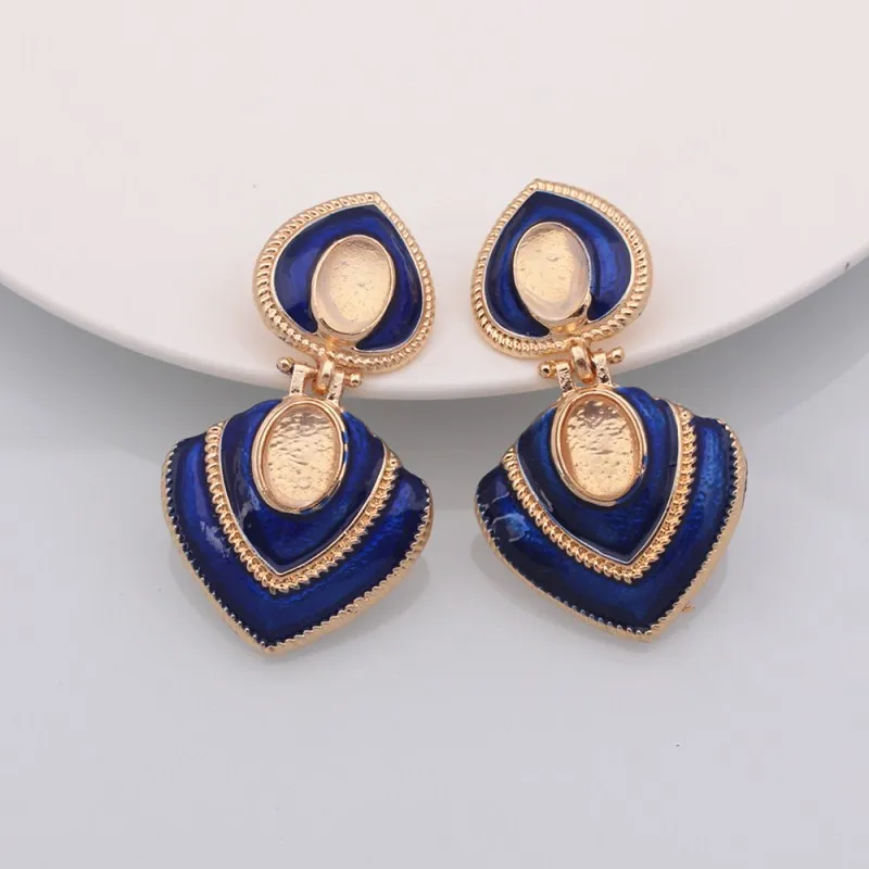 blue EC1087 новые серьги большие многоцветные серьги в стиле ретро в форме капель серьги в форме сердца богемные женские серьги - Окраска металла: blue