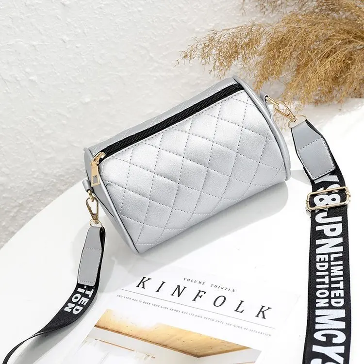 

WOMEN'S Bag 2019 on New Style Textured Japanese Korean Trend of Fashion Simple Versatile Shoulder Wide-Strap Rhombus Zipper