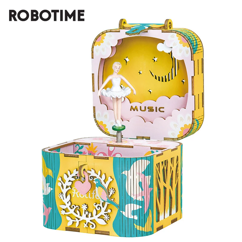 Музыкальная шкатулка Robotime для хранения 3D деревянная головоломка Сборная модель