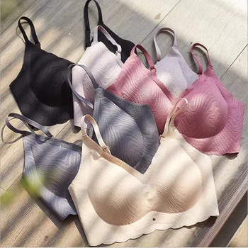 

Thailand Latex Lace V-neck Suspender Underwear Women's Non-Steel Ring Seemless Sleep Sports Yoga Running Thin Bra