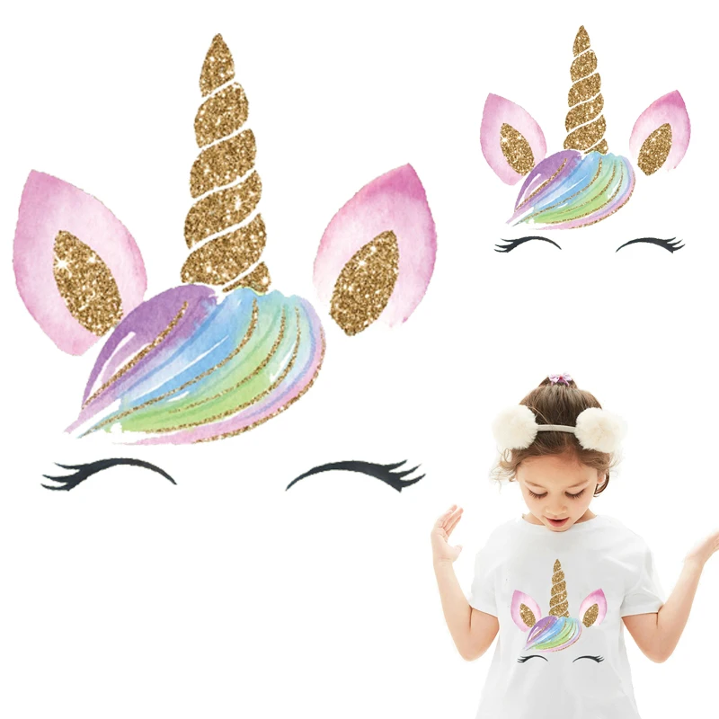 

Unicorn applique stickers Iron on transfer for clothing t shirt iron on vinyl transfer patches on clothes thermo stickers Stripe