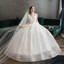 2019 Новое свадебное пляжное свадебное платье с открытой спиной с v-образным вырезом, блестящее кружевное бальное платье, свадебные платья
